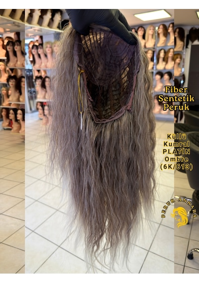 Afro Su Dalgası Peruk Fiber Sentetik Küllü Kumral Platin Ombre