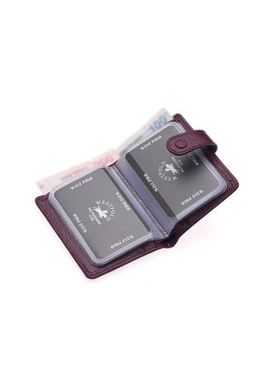 Westpolo Hakiki Deri Kağıt Para Ve Şeffaf Bol Kart Bölmeli Patlı Unisex Kartlık Cüzdan - Mürdüm 4125768