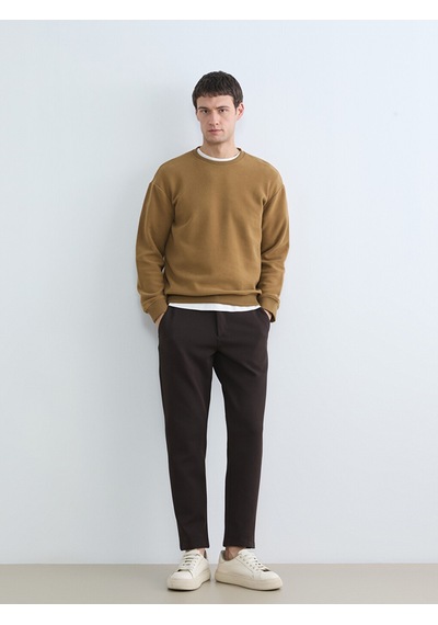 Lcw Vision Kahverengi Bisiklet Yaka Erkek Sweatshirt