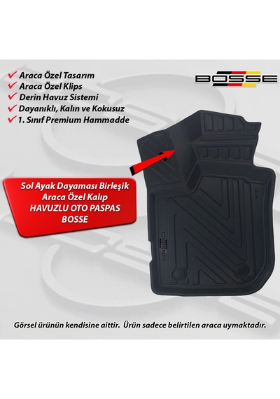 Dacia Lodgy Paspas Araca Özel 2013 2023 BOSSE 3D Havuzlu Oto Paspas
