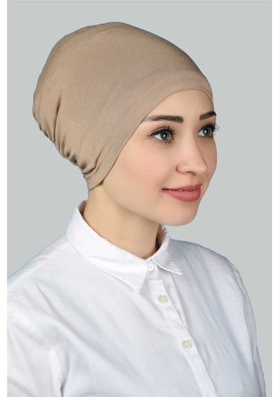 Altobeh Hazır Pratik Geçmeli Lastikli Tesettür Bone - Koyu Bej