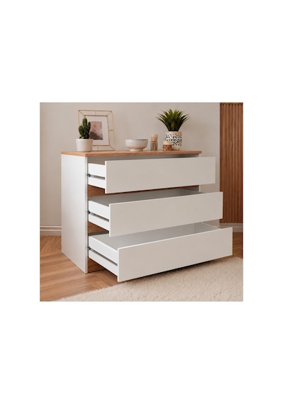 Rudu Asel Şifonyer 89x42x83 CM 3 Çekmeceli 1 Kapaklı Beyaz - Meşe Yatak Odası - Bebek Odası - Genç Odası