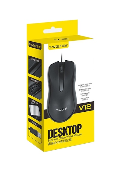 T-Wolf V12 Kablolu 1200 DPI Büyük Boy Optik Ofis Mouse