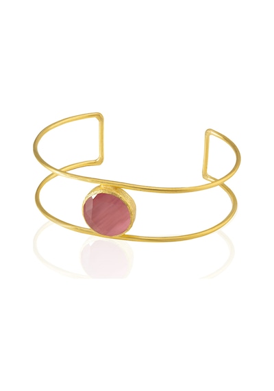 Kadir Jewellery 22 Ayar Altın Kaplama Zirkon Taşlı Ayarlanabilir Vintage Bilezik Pembe