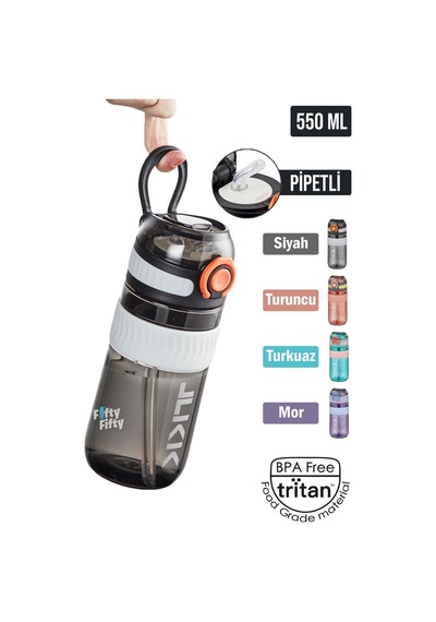 Tkk 550 Ml Pipetli Bpa İçermeyen Taşıma Kulplu Tritan Su Matarası Fftkk1016-550mlpipetli Pembe