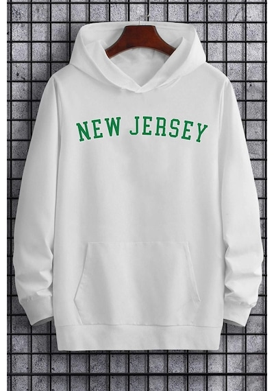 Uyguntarz Unisex New Jersey Baskılı Sweatshirt beyaz