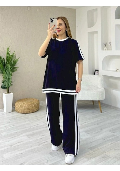 Etiler Collection Kadın Kısa Kollu Bisiklet Yaka Çift Renk Şerit Detaylı Viskon Iki Iplik Bluz Ve Pantolon Ikili Takım Lacivert Etiler Collection Kadın Kısa Kollu Bisiklet Yaka Çift Renk Şerit Detaylı Viskon Iki Iplik Bluz Ve Pantolon Ikili Takım Lacivert