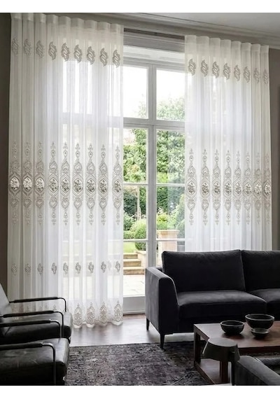 Nivemeshome Cansel Gümüş 1/2,5 Pileli Tül Perde Ekru
