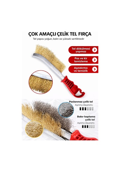 Tel Fırça Plastik Saplı Pas Temizleme Fırçası Sert Kıl Yapı, Metal & Izgara Temizleyici - 867612050