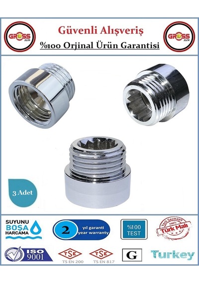 1/2'' Musluk Uzatması - 1cm - Paslanmaz Çelik - 3 Adet