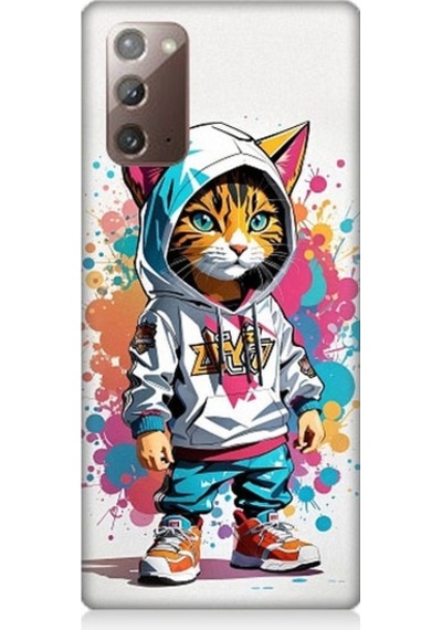Samsung Galaxy Note 20 Uyumlu Kapşonlu Sarmal Kedi Desenli Silikon Kılıf