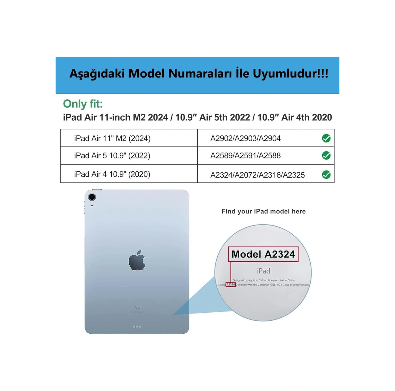 Apple Uyumlu iPad Air 11" M3 2025 / M2 2024 / Air 10.9" 2022/2020 Kılıf Kalem Şarj Bölümü Uyku Modu Standlı