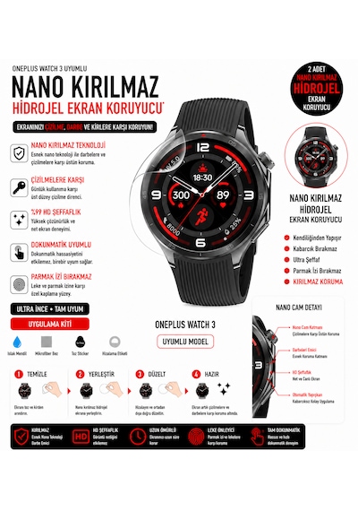 Oneplus Watch 3 Uyumlu Nano Hidro Jel Ekran Koruyucu 2 Adet Darbe Emici Tpu Film