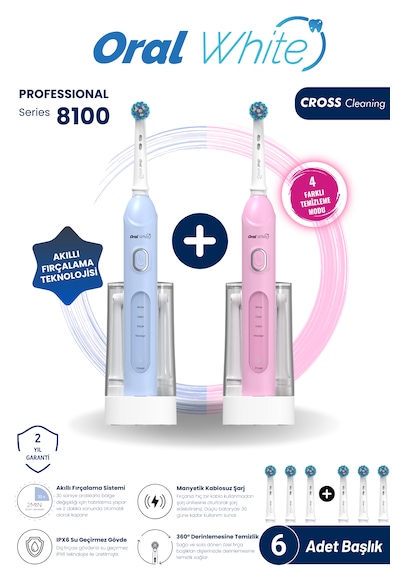 Oral White 4 Modlu Professional 8100 Şarjlı Diş Fırçası İkili Set