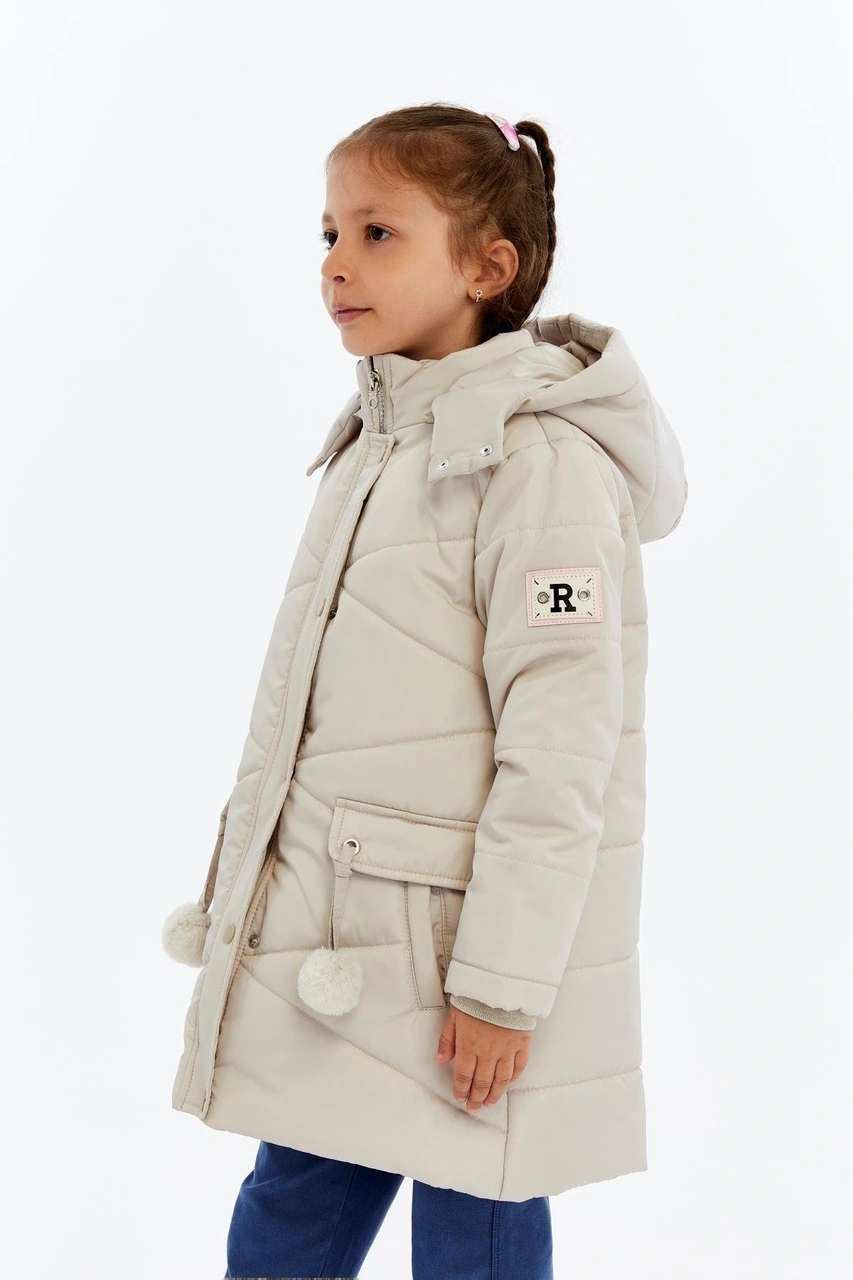 Benitto Kids Kapüşonlu Kışlık Ponpon Detaylı Kız Çocuk Kaban 51354 Ekru