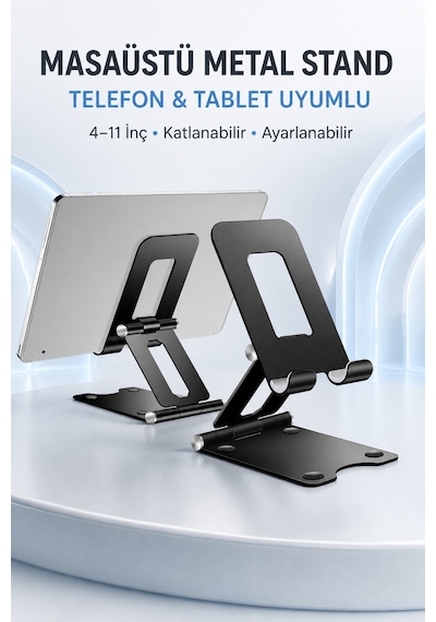 Taşınabilir Katlanabilir Metal Masaüstü Telefon Tablet Standı Ayarlanabilir Tutucu Kaymaz Taban 4-11 İnç