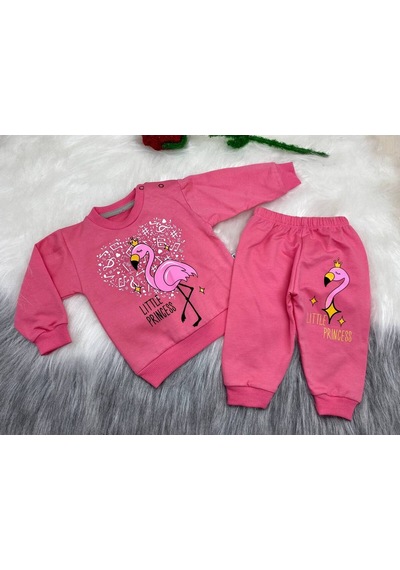 İkili Basklı Bebe Takımı Koyu Pembe