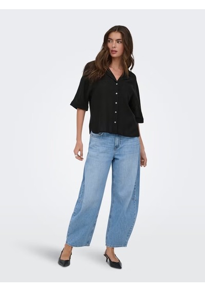 Only Onlyonlbruxelles Ss Linen Bl Kadın Keten Gömlek 15314215 Siyah