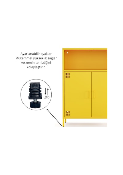 Pera Metal Dolap 2 Kapılı, Açık Raflı 80,50 X 40 X 109,50 Cm - Ral 1018 Sarı