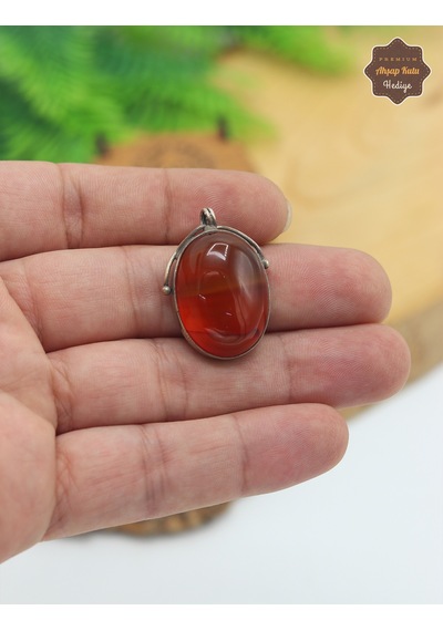 Orijinal Damarlı Akik Taşlı Oval Model El İşi Otantik Gümüş Kadın Kolye 201025477
