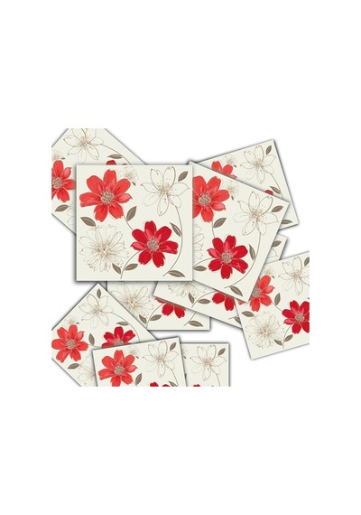 Tink Kendinden Yapışkanlı Kırmızı Çiçek Desenli Pvc Karo 10x10 Cm 20'li Paket Diğer