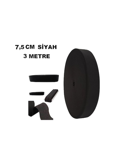 Lastik Siyah 7,5cm Geniş Bel 3mt Şort, Paça,kol Ve Don Lastiği 1