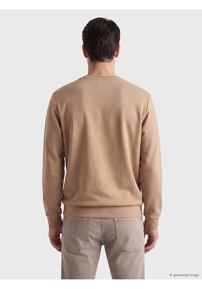 Lcwaıkıkı Classic Bej Bisiklet Yaka Baskılı Sweatshirt