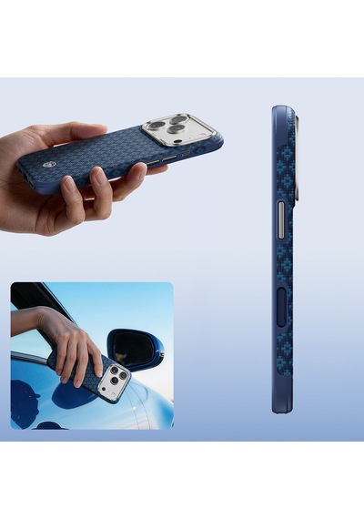 Apple Uyumlu iPhone 18 Pro Kılıf M-safeli Yükseltilmiş Çerçeveli Benks Armorgrid Armoredge X9 Kevlar Karbon Laciv Lacivert