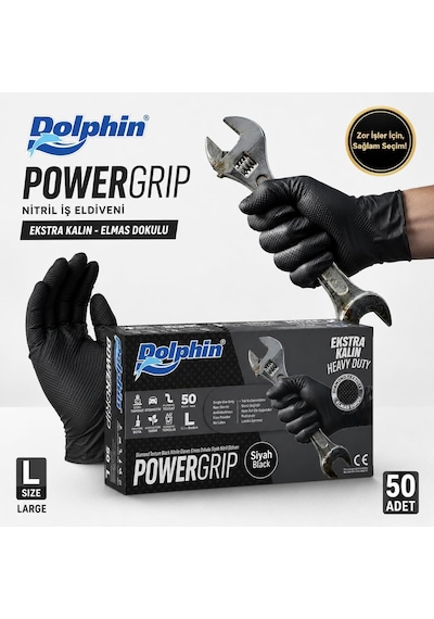 Dolphin Nitril Powergrip Ekstra Kalın Elmas Dokulu İş Eldiveni L 50'li Paket Diğer
