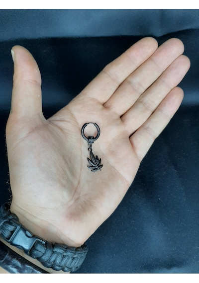 Mryart Yaprak Unisex Çelik Küpe Siyah
