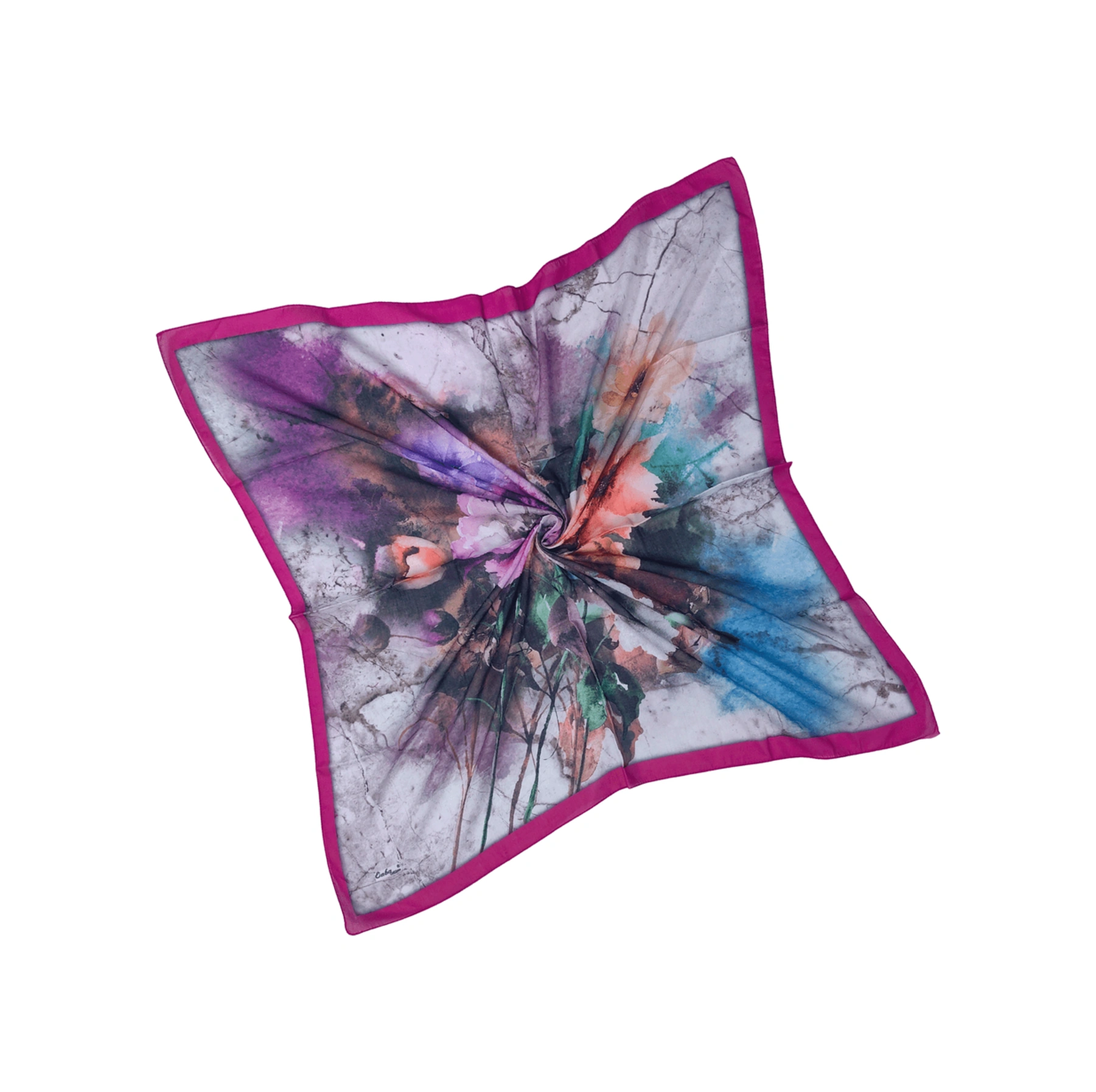 Mim Eşarp Enba Çiçek Desenli Pamuklu Eşarp 90x90 Cm Fuşya - Mor