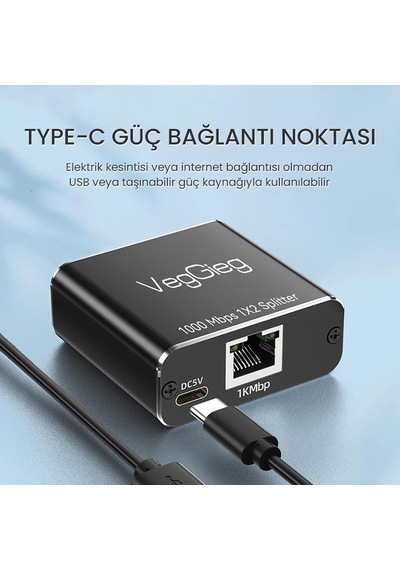 Lexroo 1 Giriş 2 Çıkış Rj45 Gigabit Ethernet Çoklayıcı Splitter Adaptör
