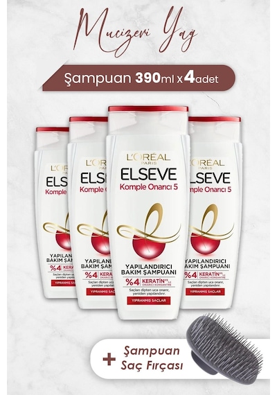 Elseve Komple Onarıcı 5 Yapılandırıcı Şampuan 390 Ml X 4 Adet Ve Şampuan Fırçası