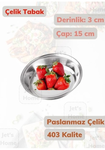 Çelik Tabak 15 Cm No:1 Paslanmaz Tabak 430 Kalite Çelik Gri