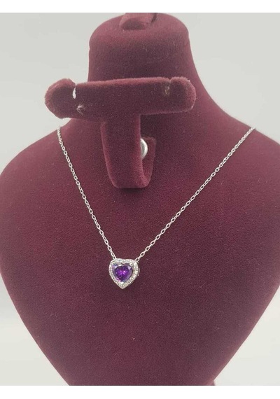Vog Swarovski Taşlı S Model Ametis Kalp Taş Detay Gümüş Sevgiliye,arkadaşa Kolye