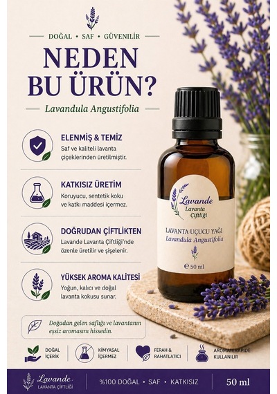 Lavande Lavanta Çiftliği Lavanta Yağı L.Angustifolia İçten Damlalıklı 50 ML