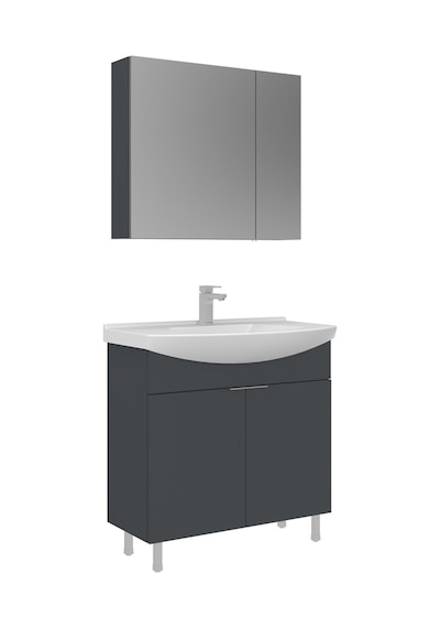 Orka Purus 80 Cm Mat Antrasit Ayna Dolaplı Banyo Dolabı Takım Ayaklı Antrasit