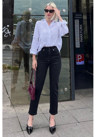 Madmext Siyah Slim Fit Kadın Mom Jean Mg1738-siyah Siyah