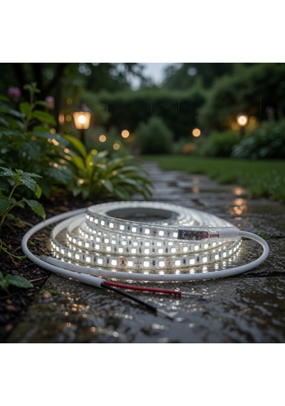 220v 120 Led Dış Mekan Şerit Led Beyaz Işık Arkası Yapışkanlı Suya Dayanıklı Dekoratif Aydınlatma 5 metre