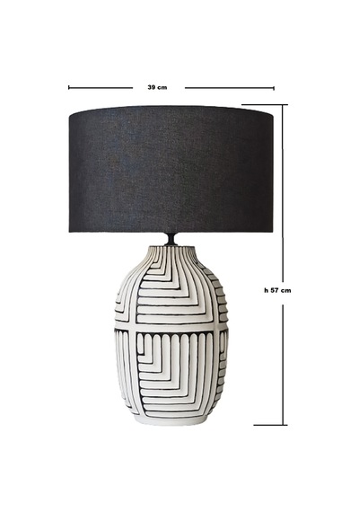 Aztek, Seramik Abajur, H57 X Çap Ø39cm, Beyaz - Siyah