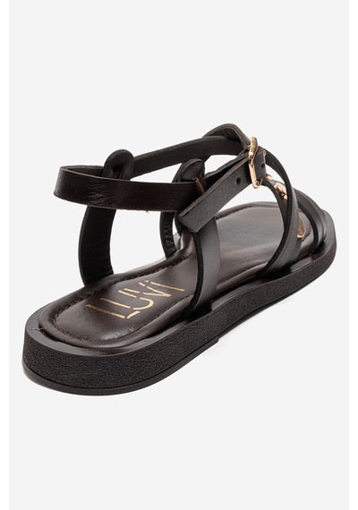 Luvishoes Poole Kahverengi Hakiki Deri Çok Bantlı Kadın Sandalet