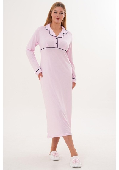 Mecit Pijama Mecit 6308 Pembe Uzun Kollu Kadın Gecelik
