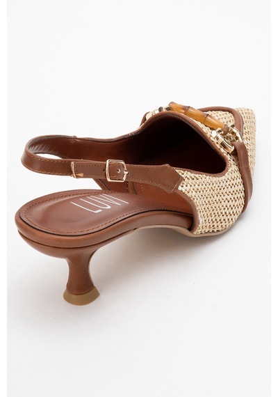 Luvishoes Luvi Shoes Osca Taba Hasır Tokalı Sivri Burun Kadın Topuklu Ayakkabı Taba