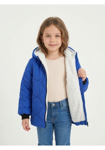 Merdia Kids Soğan Desenli Kız Çocuk İçi Kürklü Mont Mavi