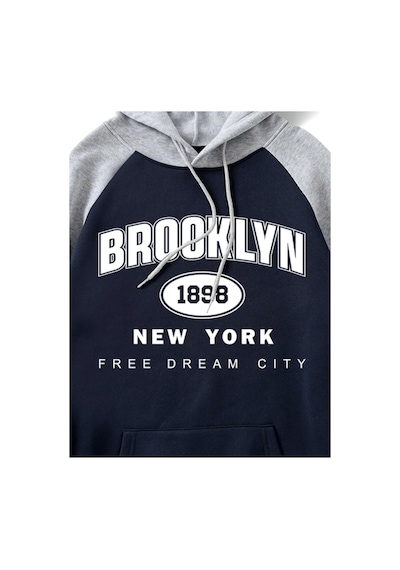 Altamira Unisex Siyah-gri Brooklyn 1898 New York Baskılı Oversize Kapşonlu Sweatshirt 001