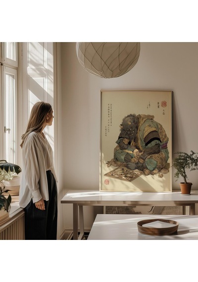 Oni Şeytanı Masa Oyunu Oynuyor Geleneksel Ukiyo-e Dijital Poster İndir