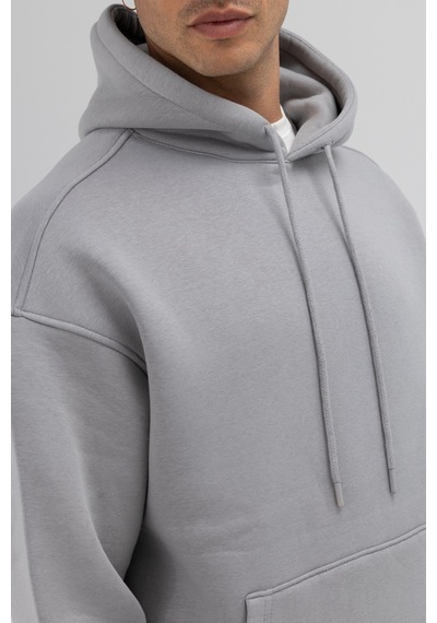 Vamos Basic Oversize Kapüşonlu Sweatshirt Gri