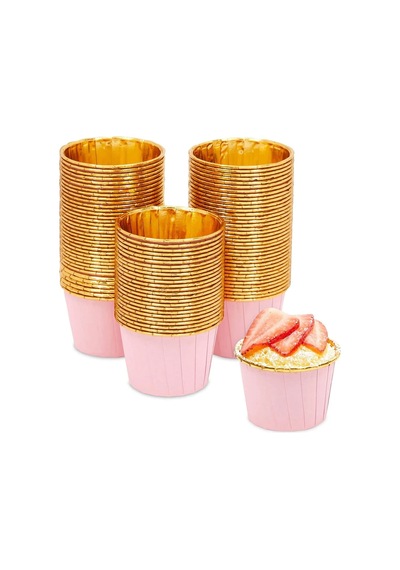 Metalik Pembe Gold Renk Muffin Cupcake Kek Kalıbı 25'li Çok Renkli