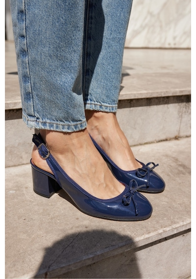 Dorado Kadın Nude Cilt Slingback Kalin Topuklu Ayakkabi Lacivert
