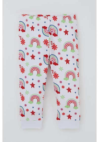 Breeze Kız Bebek Pijama Takımı Gökkuşağı Masalı Çiçek Desenli 4 Ay-1 Yaş, Beyaz Beyaz